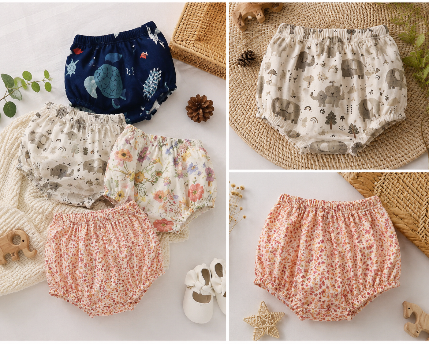 Baby Cotton Bloomers – Soft Printed Diaper Cover Shorts (0–3 Years)